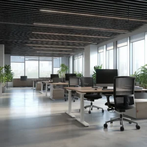 Elektrisch zit-sta bureau Professional met wit frame en licht eikenblad in moderne kantooromgeving