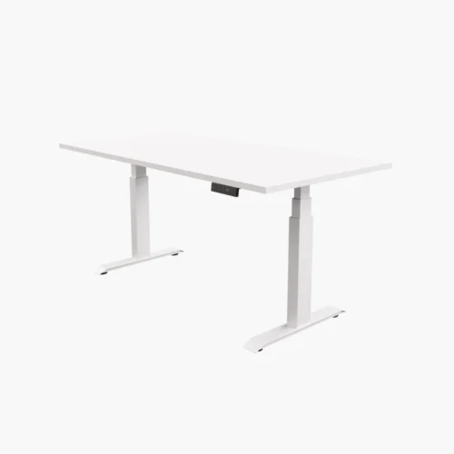 Elektrisch zit-sta bureau Basic wit met wit frame en wit blad – in hoogte verstelbaar zit-sta bureau voor thuis of licht zakelijk gebruik