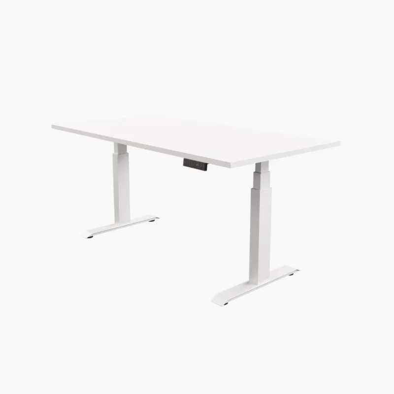 Elektrisch zit-sta bureau Basic wit met wit frame en wit blad – in hoogte verstelbaar zit-sta bureau voor thuis of licht zakelijk gebruik