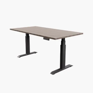 Elektrisch zit-sta bureau Basic met zwart frame en Halifax eiken blad – verstelbaar bureau voor thuis of licht zakelijk gebruik